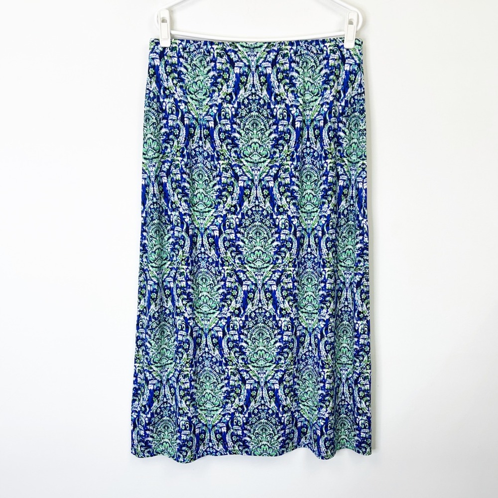 NEW J Jill Maxi Skirt Women's Size Medium Pull On Blue Paisley Tropical Vacation - Picture 6 of 8